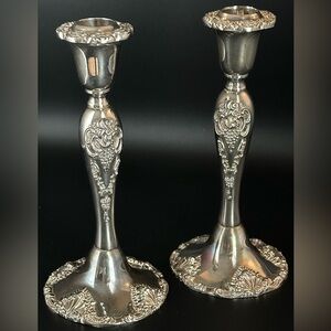 Godinger Silverplate Candlestick Holders Pair Ornate Floral